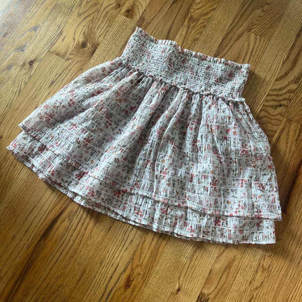 Rails White & Pink Floral Smocked Mini Skirt
